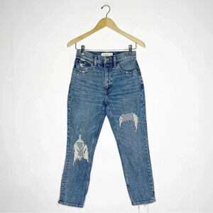 Abercrombie & Fitch High Rise Mom Jeans Taper Straight Denim Size 0 Short 25